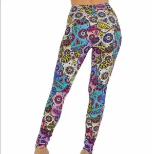 High Waisted Colorful Skulls Leggings Pants